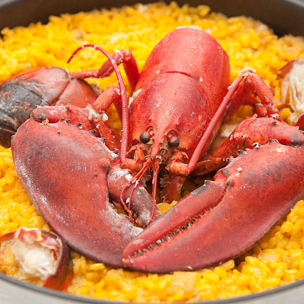 homemade lobster spanish paella rice for lunch