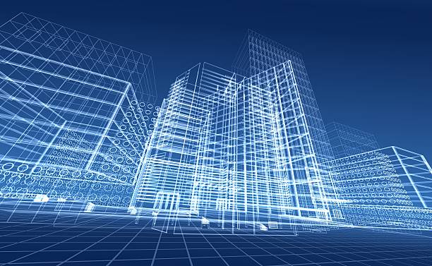 Architectural blueprint designs for contemporary buildings stock photo