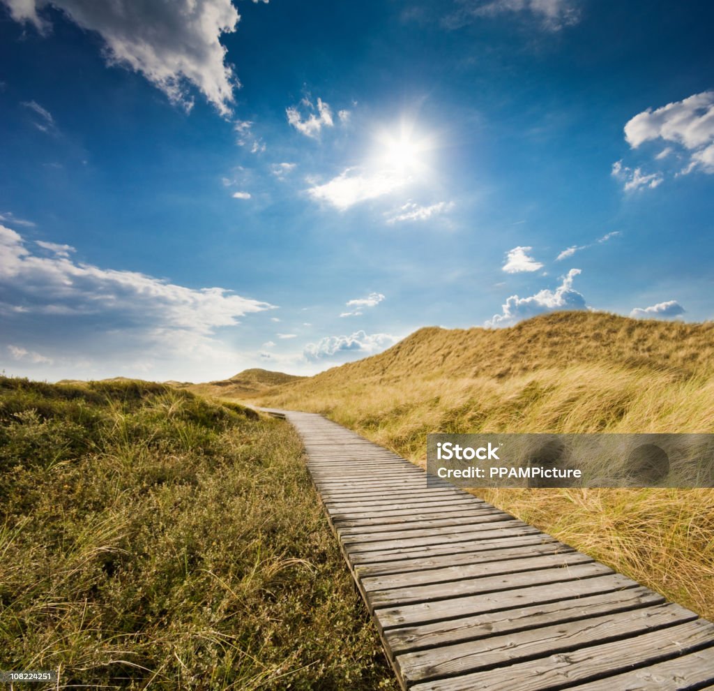 Boardwalk durch die Sanddünen vor blauem Himmel - Lizenzfrei Abwesenheit Stock-Foto