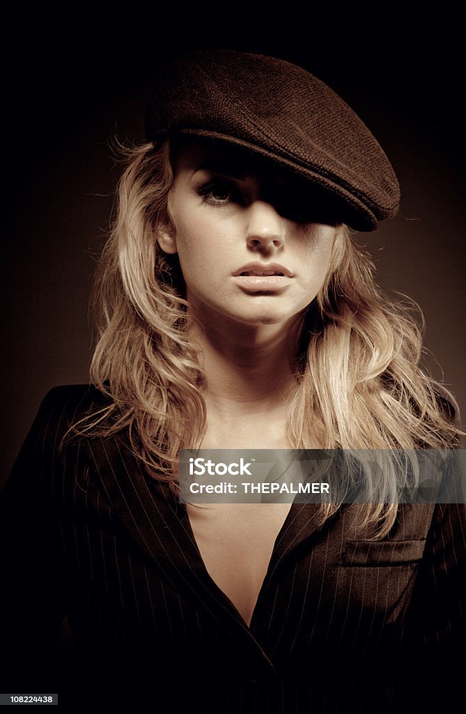 retro girl young beautiful model wearing retro outfit and hat Adult Stock Photo
