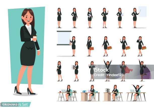 Set Of Business Woman Character Design Stock Illustration - Download Image Now - Characters, Women, Businesswoman