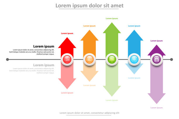 Bекторная иллюстрация 3D красочный мраморный круг на временной шкале со стрелкой в пяти темах для веб-сайта презентации покрытия плакат вектор дизайн инфогра�фики