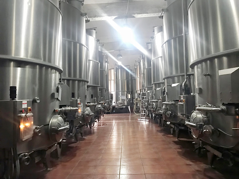 Wine tanks in a factory