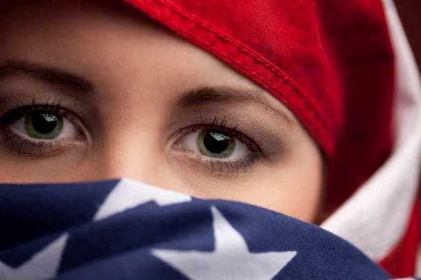 istock Woman wrapped in an American Flag 108224805