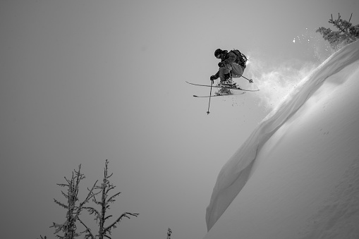 Heli skiing in deep powder.