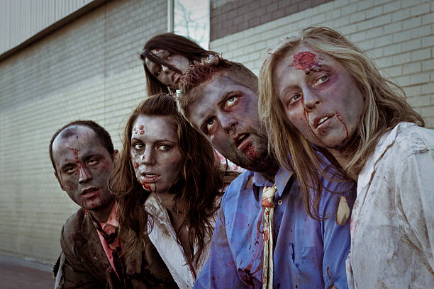 bus stop zombies stock photo