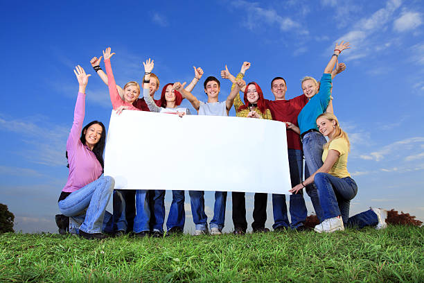 istock Big group of people holding placard. 108225527