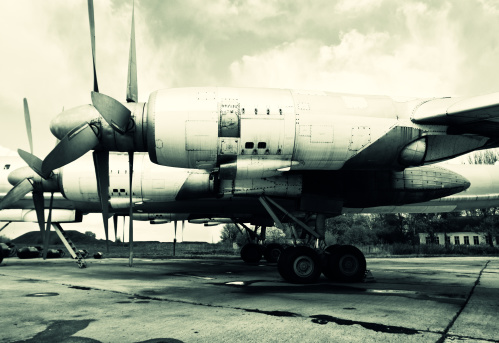 Soviet red star identification marking on the tail of a Tupolev TU-22M military bomber aircraft with nuclear capabilities, retired aircraft from the Russian Air Force