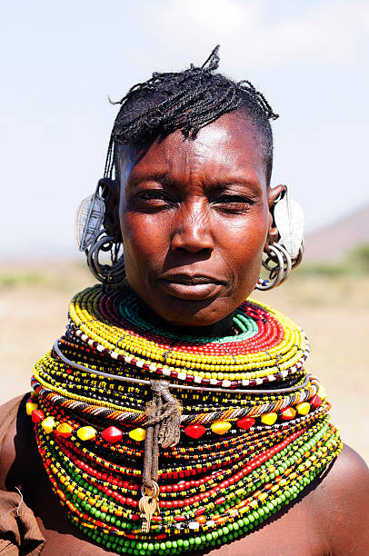 Authentic Turcana woman with colorful necklaces stock photo