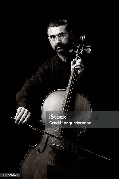 Man Playing Cello Stock Photo - Download Image Now - Cellist, Black And White, Music