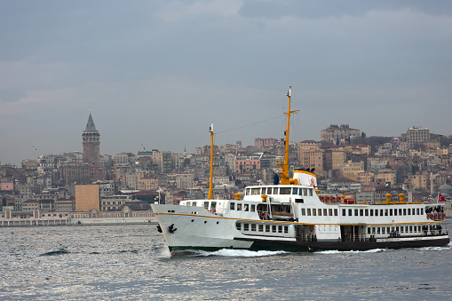 Istanbul, Turkey, February 7, 2013 : Istanbul Ferry Sailing in to Bosphorus Sea