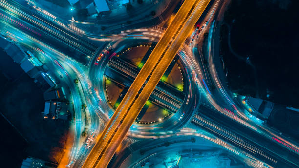 istock Expressway top view, Road traffic an important infrastructure 1082260646