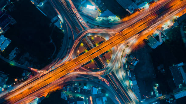 istock Expressway top view, Road traffic an important infrastructure 1082260670