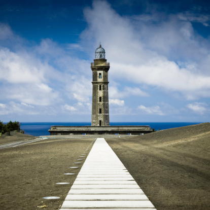 Tourists visit the O Roncudo lighthouse on a sunny summer day. Corme, Ponteceso. Coast of Death