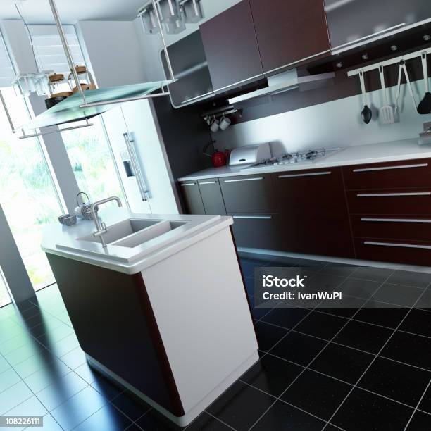 Foto de Interior Da Cozinha Moderna Render Cgi e mais fotos de stock de Branco - Branco, Pia - Instalação doméstica, Quadrado - Composição