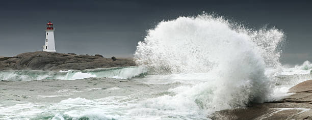 jesień storm - lighthouse storm sea panoramic zdjęcia i obrazy z banku zdjęć