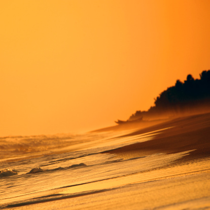 Romantic sunset scene at dutch holiday resort Schoorl aan Zee