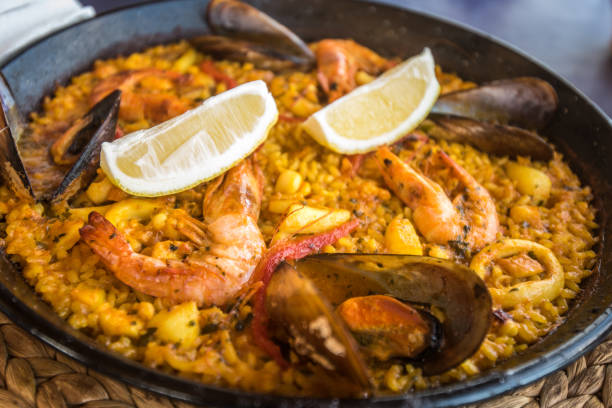 istock Seafood paella, traditional spanish dish 1082264298
