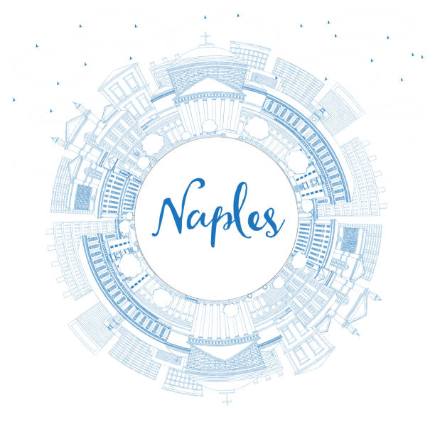 ilustrações de stock, clip art, desenhos animados e ícones de outline naples italy city skyline with blue buildings and copy space. - napoli