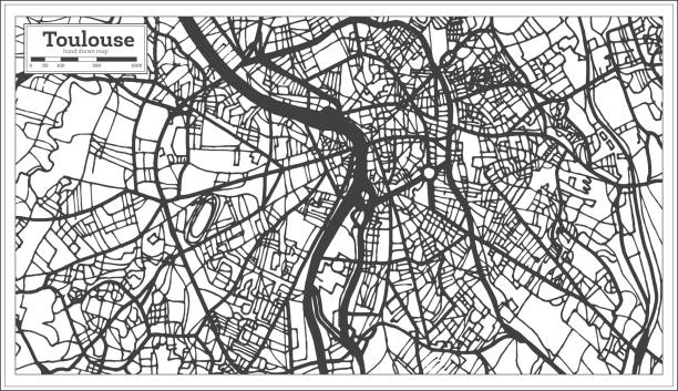 stockillustraties, clipart, cartoons en iconen met toulouse frankrijk-stadsplan in retro stijl. de kaart van de omtrek. - toulouse