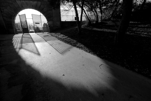 Cemetery gates black and white