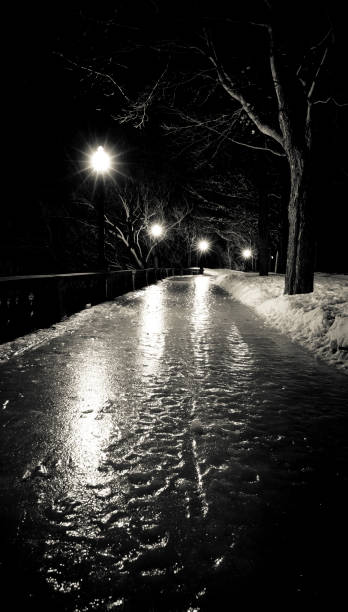 istock Icy Footpath in Snowy Park at Night 108227128