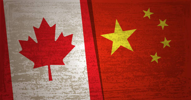 istock Flag of Canada and China with grunge textured background 1082279024