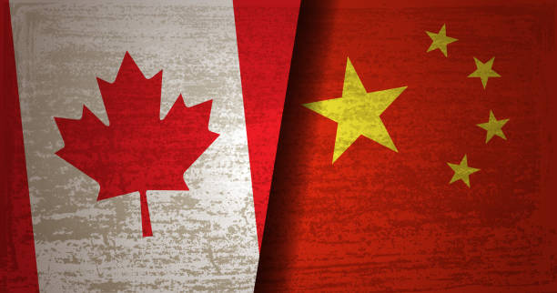 istock Flag of Canada and China with grunge textured background 1082279028