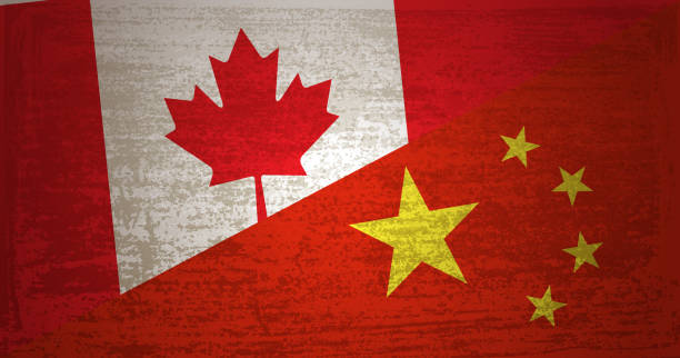 istock Flag of Canada and China with grunge textured background 1082279160