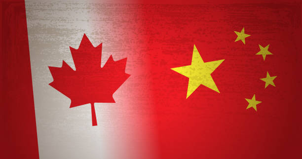 istock Flag of Canada and China with grunge textured background 1082279238