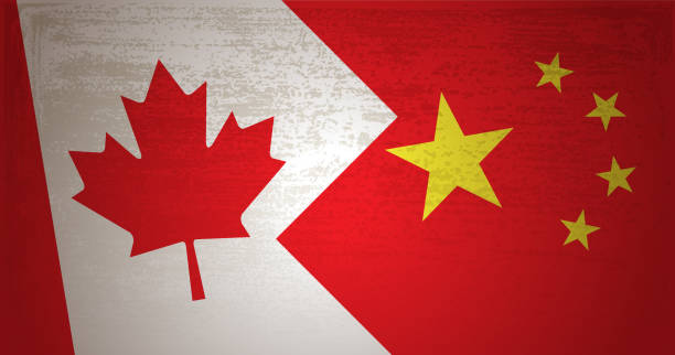 istock Conflict concept with Flag of Canada and China on grunge textured background 1082279342