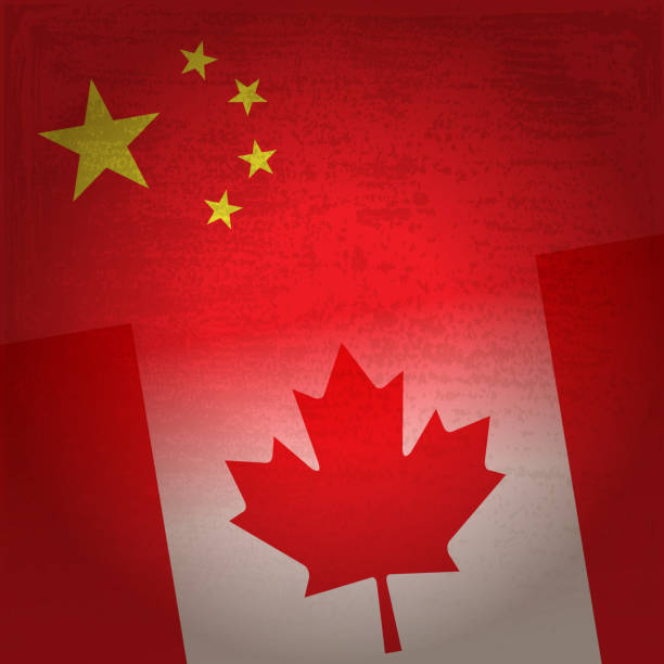 istock Flag of Canada and China with grunge textured background 1082279348