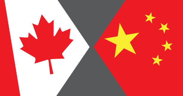 istock Conflict concept with Flag of Canada and China 1082279660