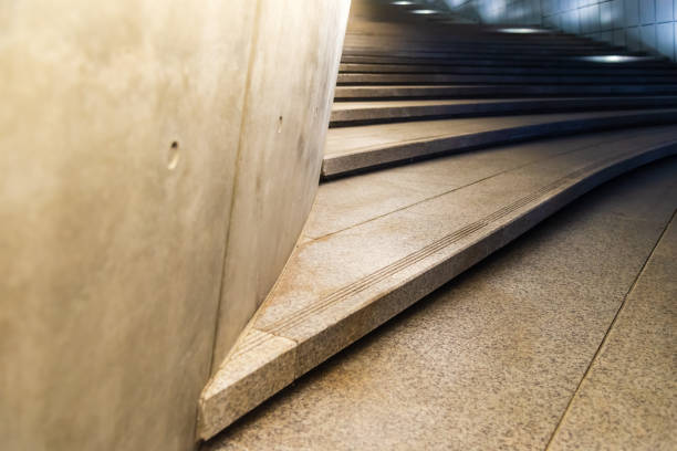 istock Stone steps under the light from LED lights in midnight time 1082284506