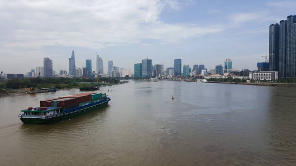 istock Transport ship with cityscape 1082304222