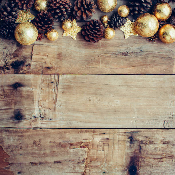 istock Christmas wooden background with pinecone. New year concept. Top view with copy space. 1082304856