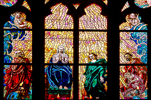 Prague / Czech Republic 11 September 2018 - St. Vitus cathedral in stained glass interior