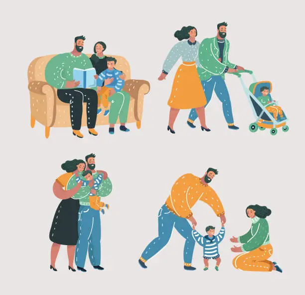 Vector illustration of Set Family with kid.