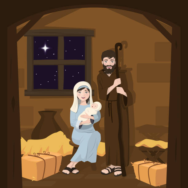 istock Holy family. Christmas nativity scene. Birth of Christ 1082330802