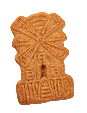 An overhead photo of a traditional Christmas Spekulatius cookie, isolated on a white background with a clipping path
