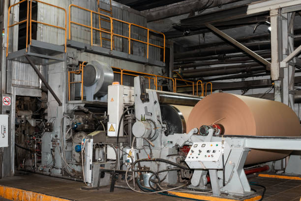 Paper production plant stock photo