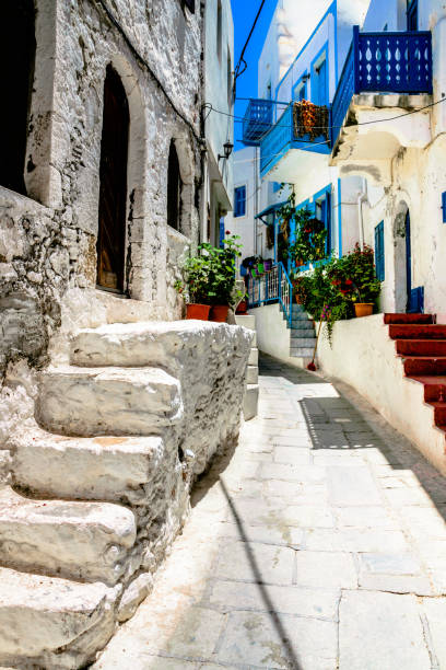 istock Greek town street with steps 1082345240