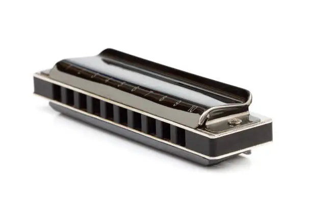 Diatonic harmonica isolated on a white background.