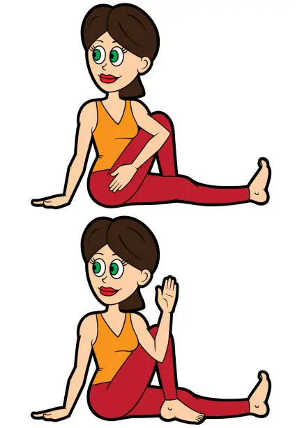 Vector illustration of Yoga asana set half lord of the fishes or a seated spinal twist pose