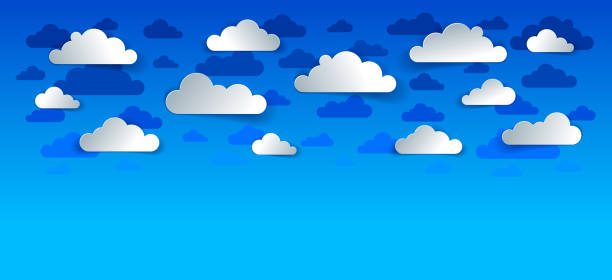 istock Beautiful cloudy sky vector modern style paper cut cartoon illustration. 1082350664
