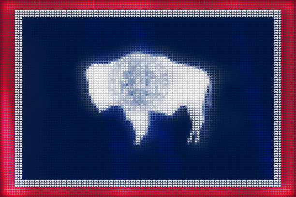 ilustrações de stock, clip art, desenhos animados e ícones de mosaic heart tiles painting of wyoming flag blown in the wind, love state patriotic concept. - wyoming flag american bison poster