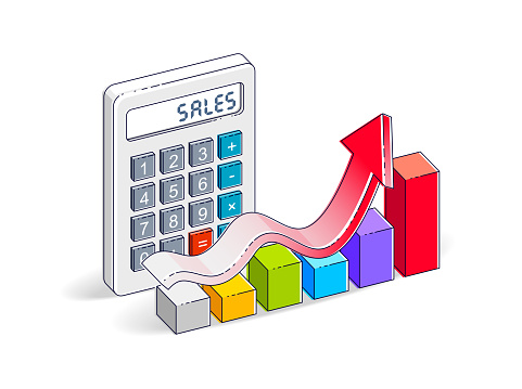Sales Math Photo Sales Concept Calculator And Growth Chart With Arrow Isolated On White ...