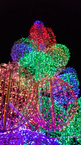 istock Big, colorful and shiny Christmas tree balls illuminated in the night 1082364590