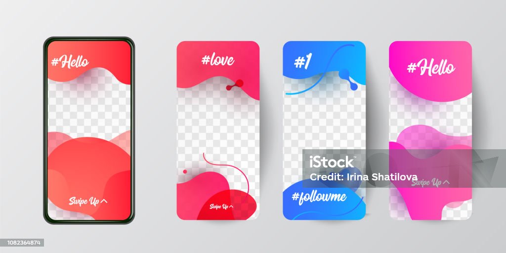 Editable Stories template. Streaming. Editable story template collection photo frames with trend wave liquid  gradient splashes Social Media Icon stock vector