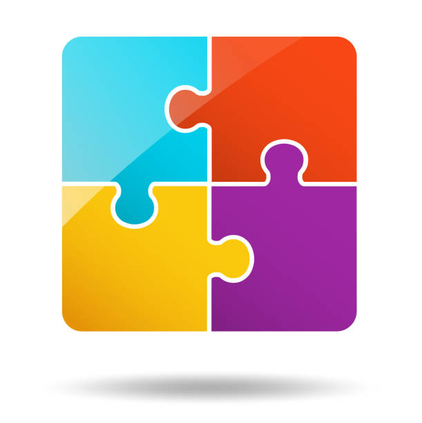 illustrations, cliparts, dessins animés et icônes de 4 pièces puzzle design - puzzle jigsaw piece teamwork jigsaw puzzle